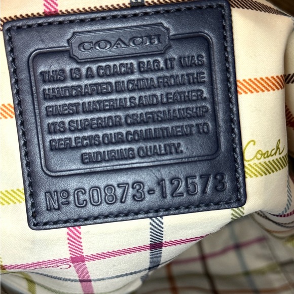 Coach Bleecker Signature Canvas Jacquard Tote Bag Navy Leather Trim Vintage Y2K - Picture 6 of 15